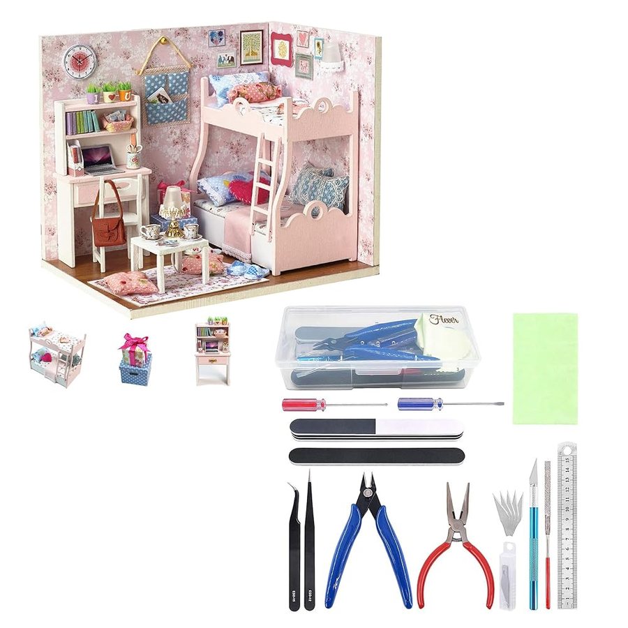 Flever Bunk Bed Room with Tool Kit DIY miniature house kit — second view
