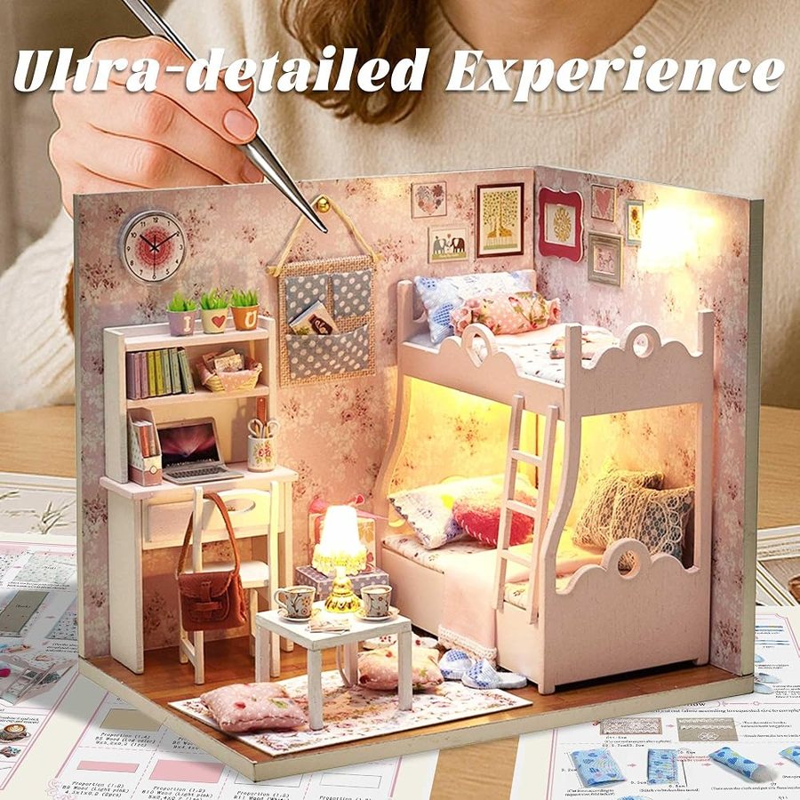 Flever Bunk Bed Room with Tool Kit DIY miniature house kit — what comes in the box