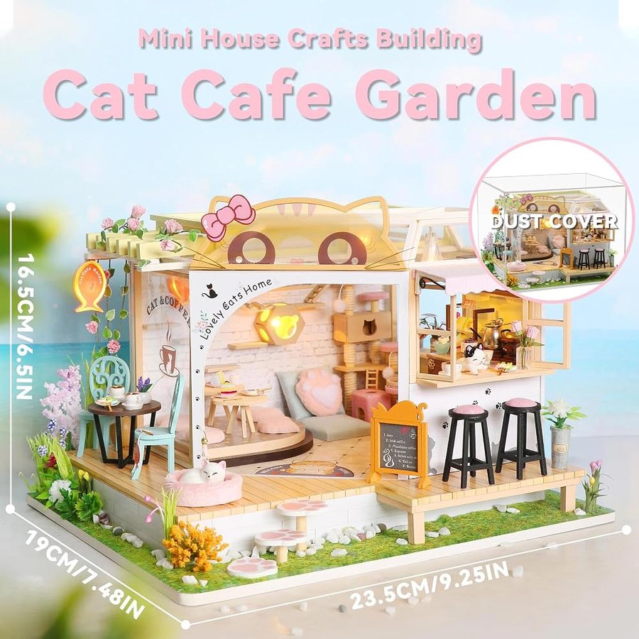 Flever Cat Cafe Garden DIY miniature house kit — detail of the build