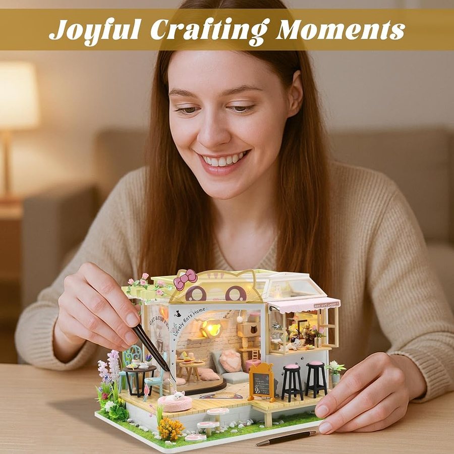 Flever Cat Cafe Garden DIY miniature house kit — what comes in the box