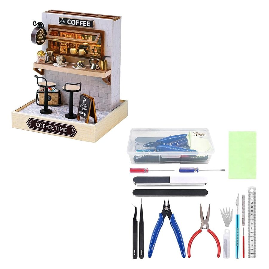 Flever Coffee Counter with Tool Kit DIY miniature house kit — second view