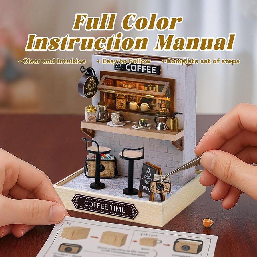 Flever Coffee Time DIY miniature house kit — what comes in the box