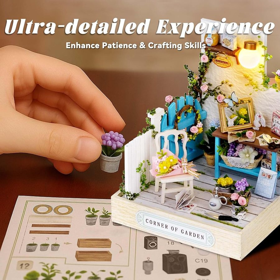 Flever Corner of Garden DIY miniature house kit — what comes in the box