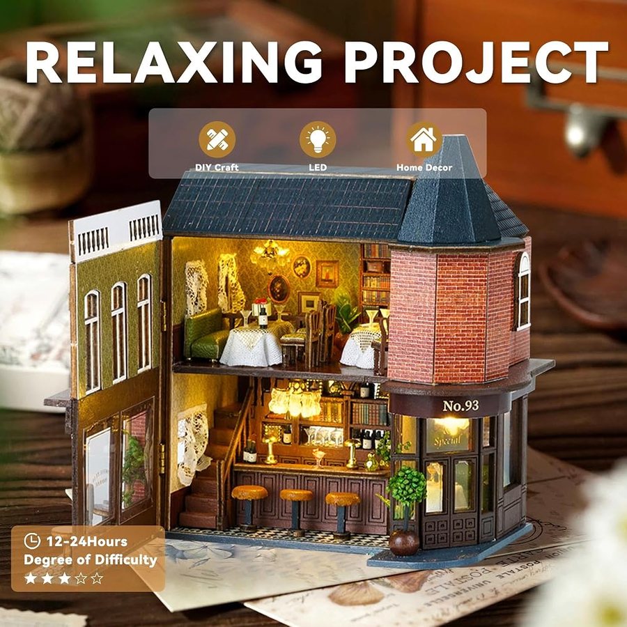 Flever Corner Restaurant DIY miniature house kit — what comes in the box