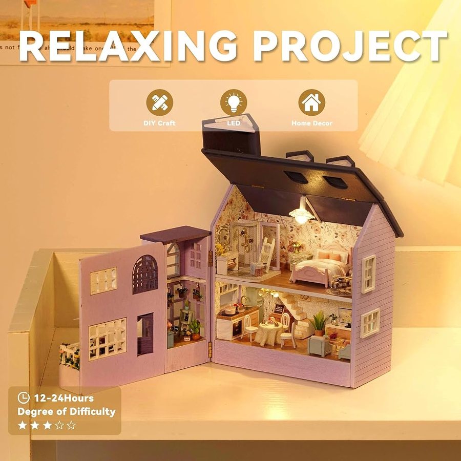 Flever Happy House DIY miniature house kit — finished and lit