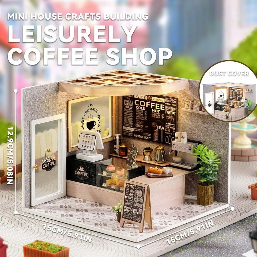 Flever Leisurely Coffee Shop DIY miniature house kit — detail of the build