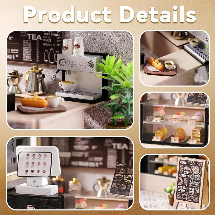 Flever Leisurely Coffee Shop DIY miniature house kit — what comes in the box