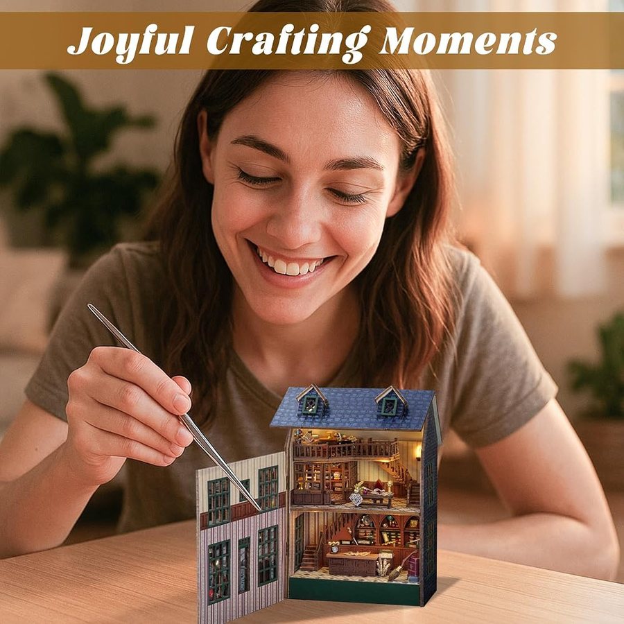 Flever Magic Store DIY miniature house kit — finished and lit