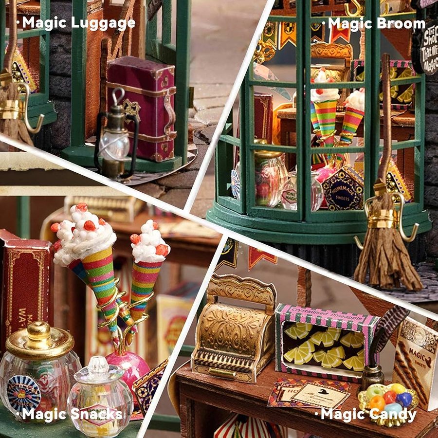 Flever Magical Shop DIY miniature house kit — finished and lit