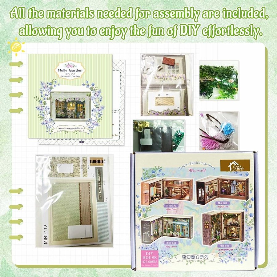 Flever Molly Garden DIY miniature house kit — finished and lit