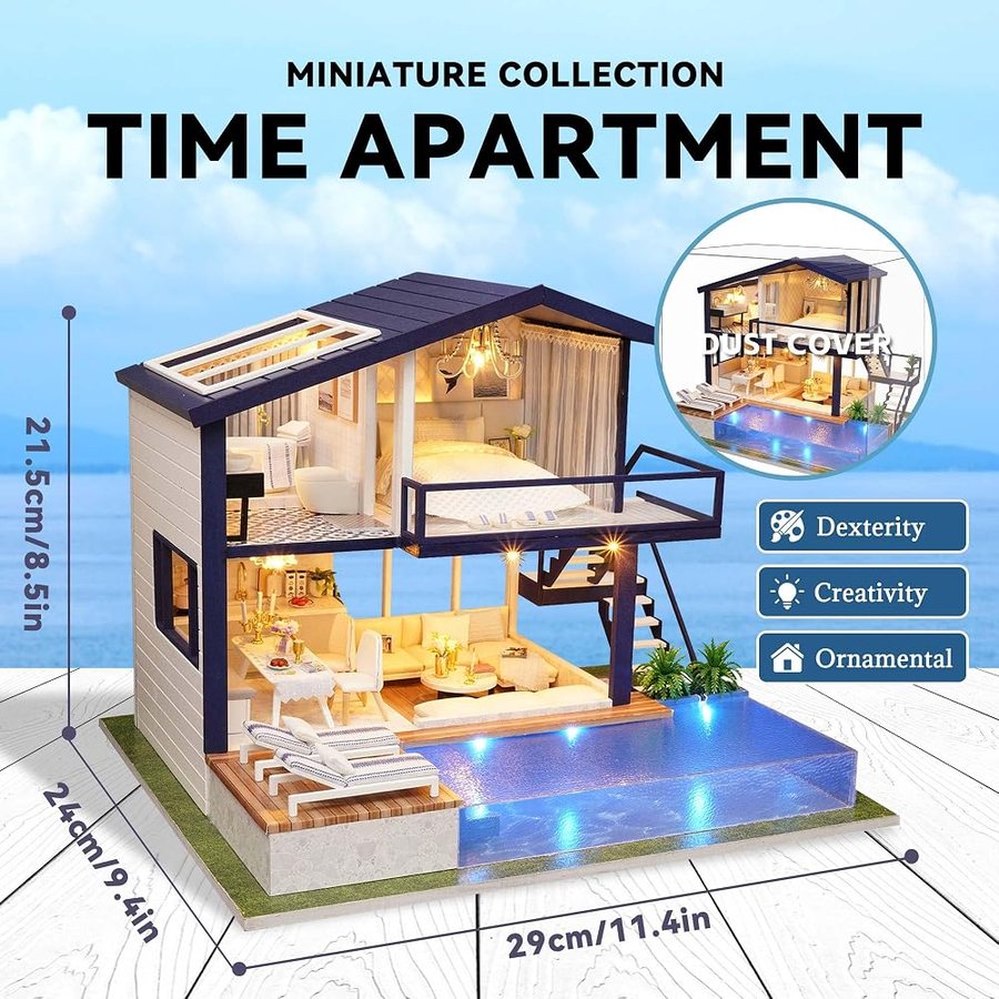 Flever Poolside Villa with Tool Kit DIY miniature house kit — what comes in the box