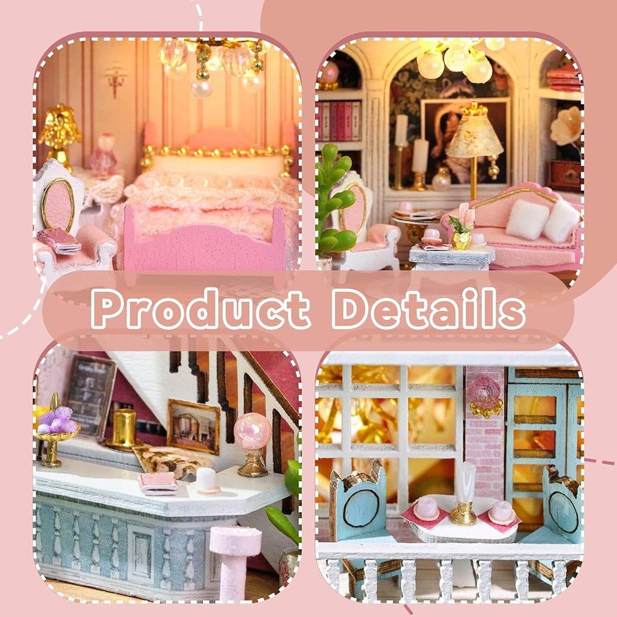 Flever Romantic Castle DIY miniature house kit — finished and lit